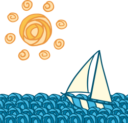 Cartoon boat and sun